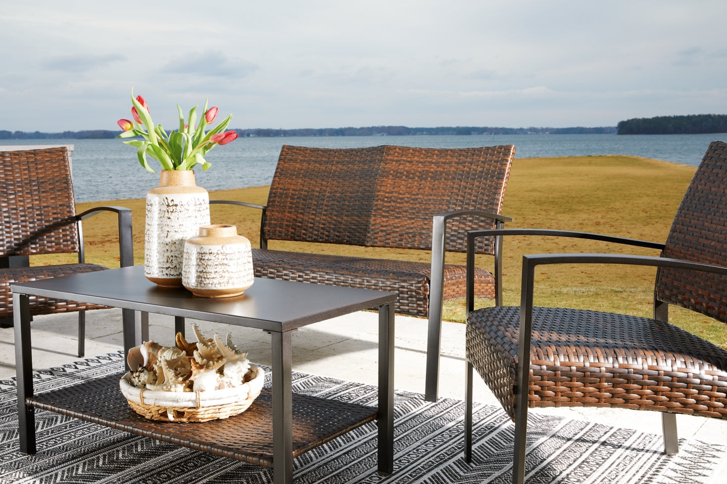 Zariyah Outdoor Love/Chairs/Table Set (Set of 4) - furniture place usa