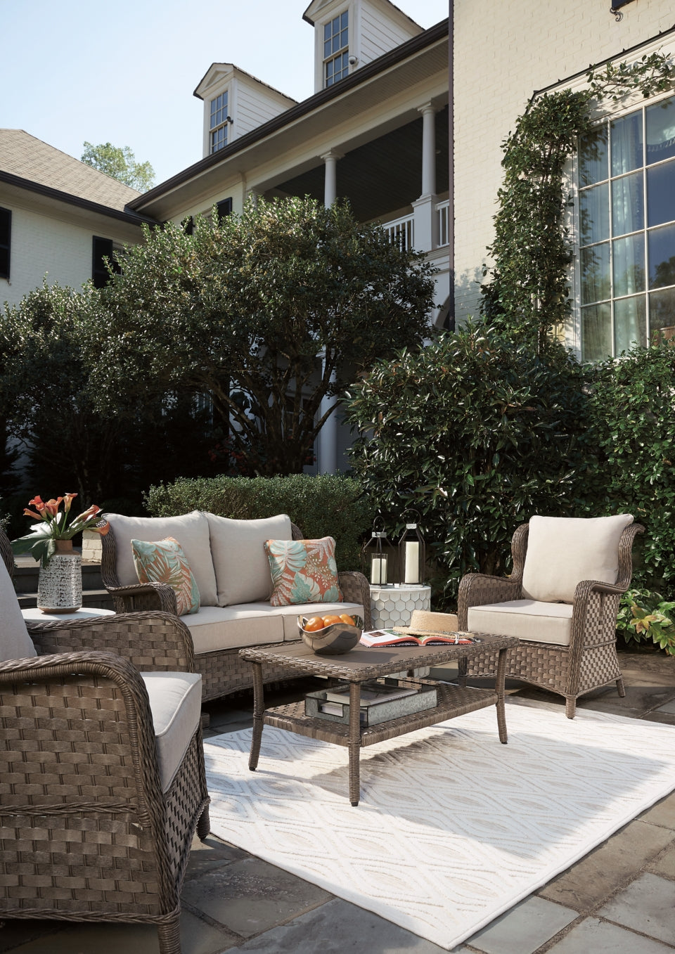 Clear Ridge Outdoor Loveseat, 2 Lounge Chairs and Coffee Table - furniture place usa