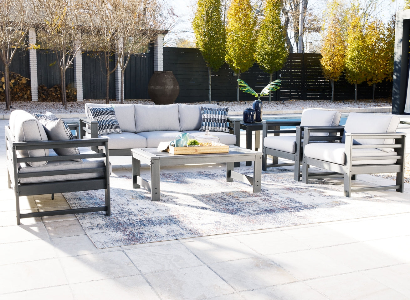 Amora Outdoor Sofa, Loveseat and 2 Lounge Chairs with Coffee Table and End Table - furniture place usa