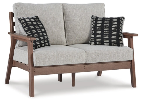 Emmeline Outdoor Sofa and Loveseat with Coffee Table and 2 End Tables - furniture place usa