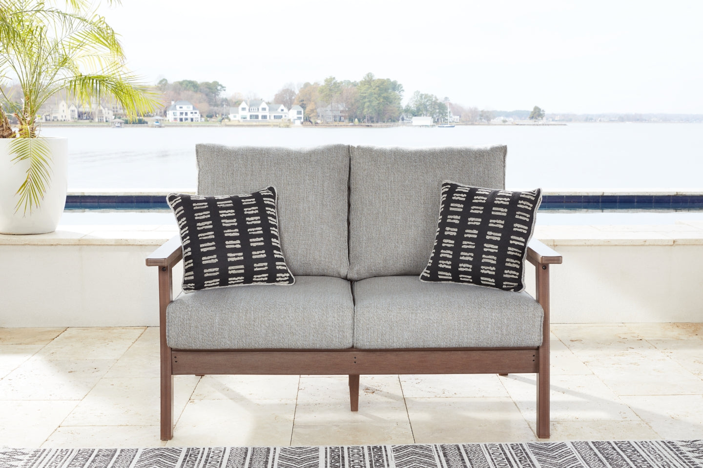 Emmeline Outdoor Sofa and Loveseat with Coffee Table and 2 End Tables - furniture place usa