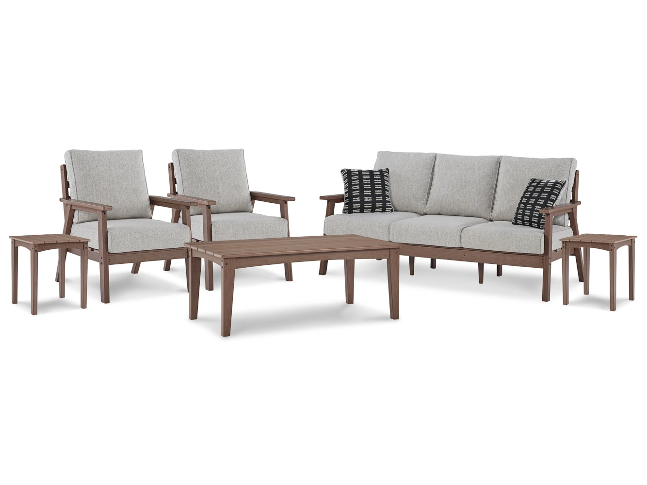 Emmeline Outdoor Sofa and  2 Lounge Chairs with Coffee Table and 2 End Tables - furniture place usa