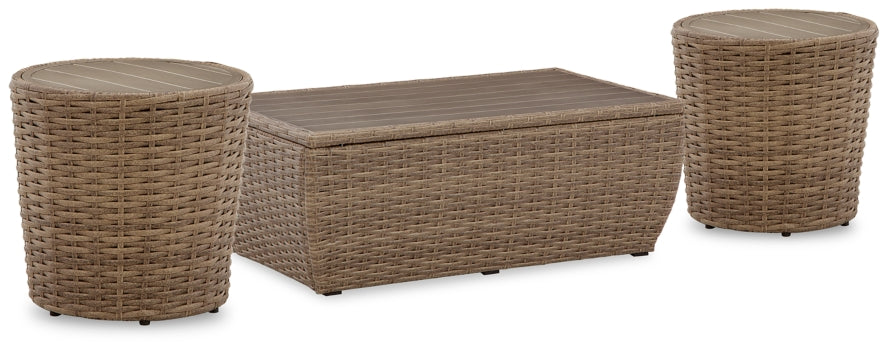 Sandy Bloom Outdoor Coffee Table with 2 End Tables - furniture place usa