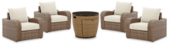 Malayah Outdoor Fire Pit Table and 4 Chairs - PKG015406 - furniture place usa