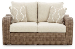 Sandy Bloom Outdoor Loveseat with Cushion - furniture place usa