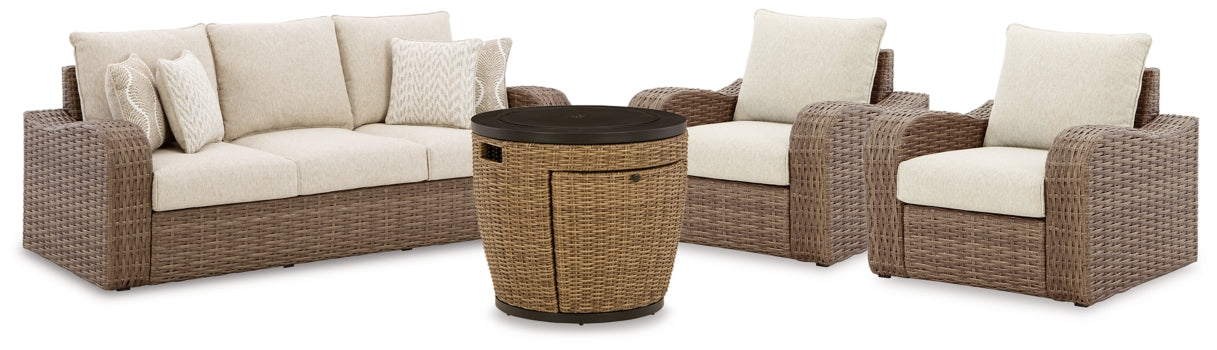 Malayah Outdoor Sofa and 2 Lounge Chairs with Fire Pit Table - PKG015407 - furniture place usa