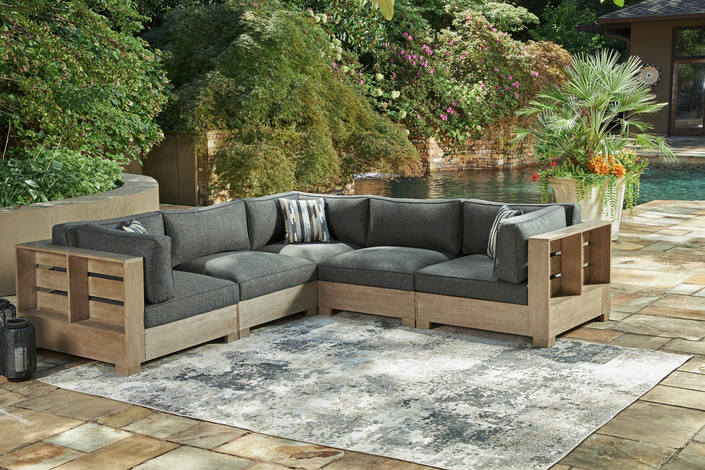 Citrine Park 5-Piece Outdoor Sectional with Ottoman - furniture place usa