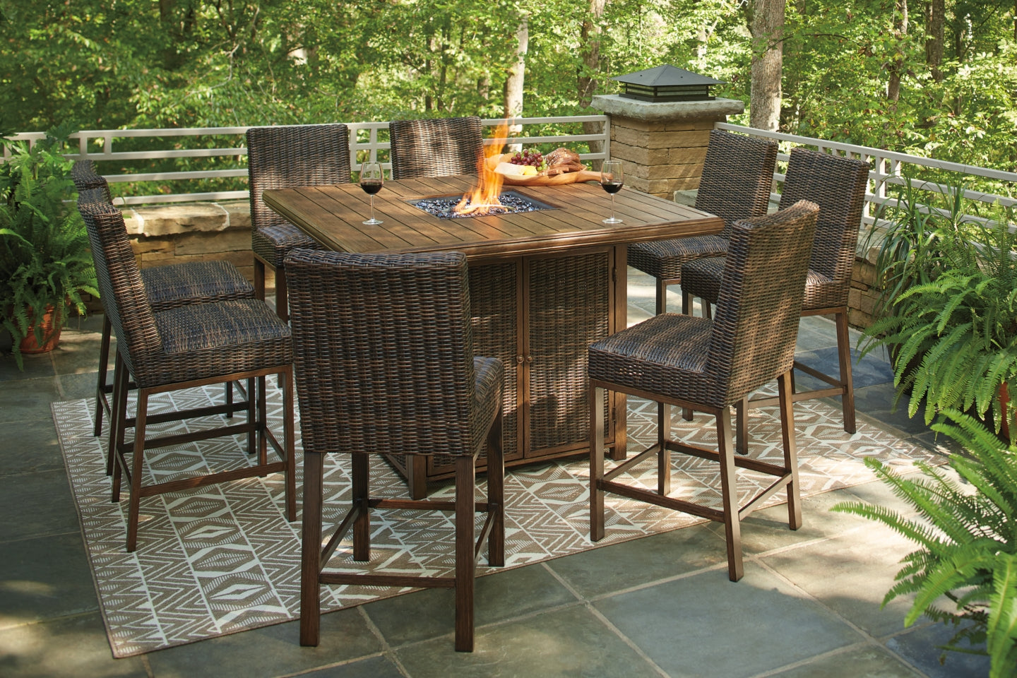 Paradise Trail Outdoor Counter Height Dining Table with 6 Barstools - furniture place usa