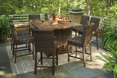 Paradise Trail Outdoor Counter Height Dining Table with 6 Barstools - furniture place usa