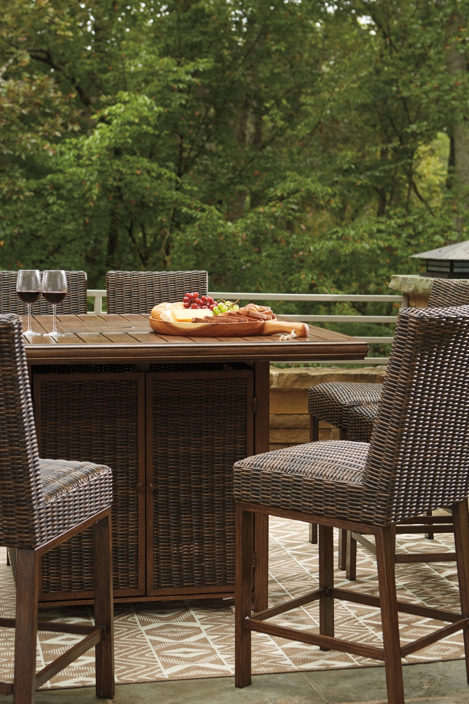 Paradise Trail Outdoor Counter Height Dining Table with 6 Barstools - furniture place usa