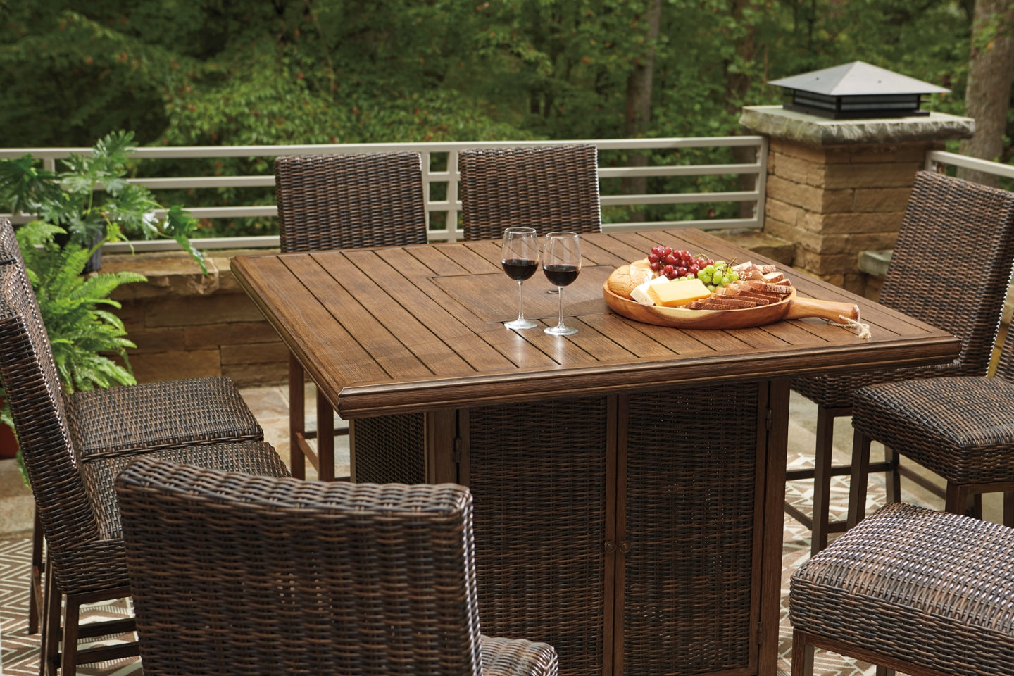 Paradise Trail Outdoor Counter Height Dining Table with 6 Barstools - furniture place usa