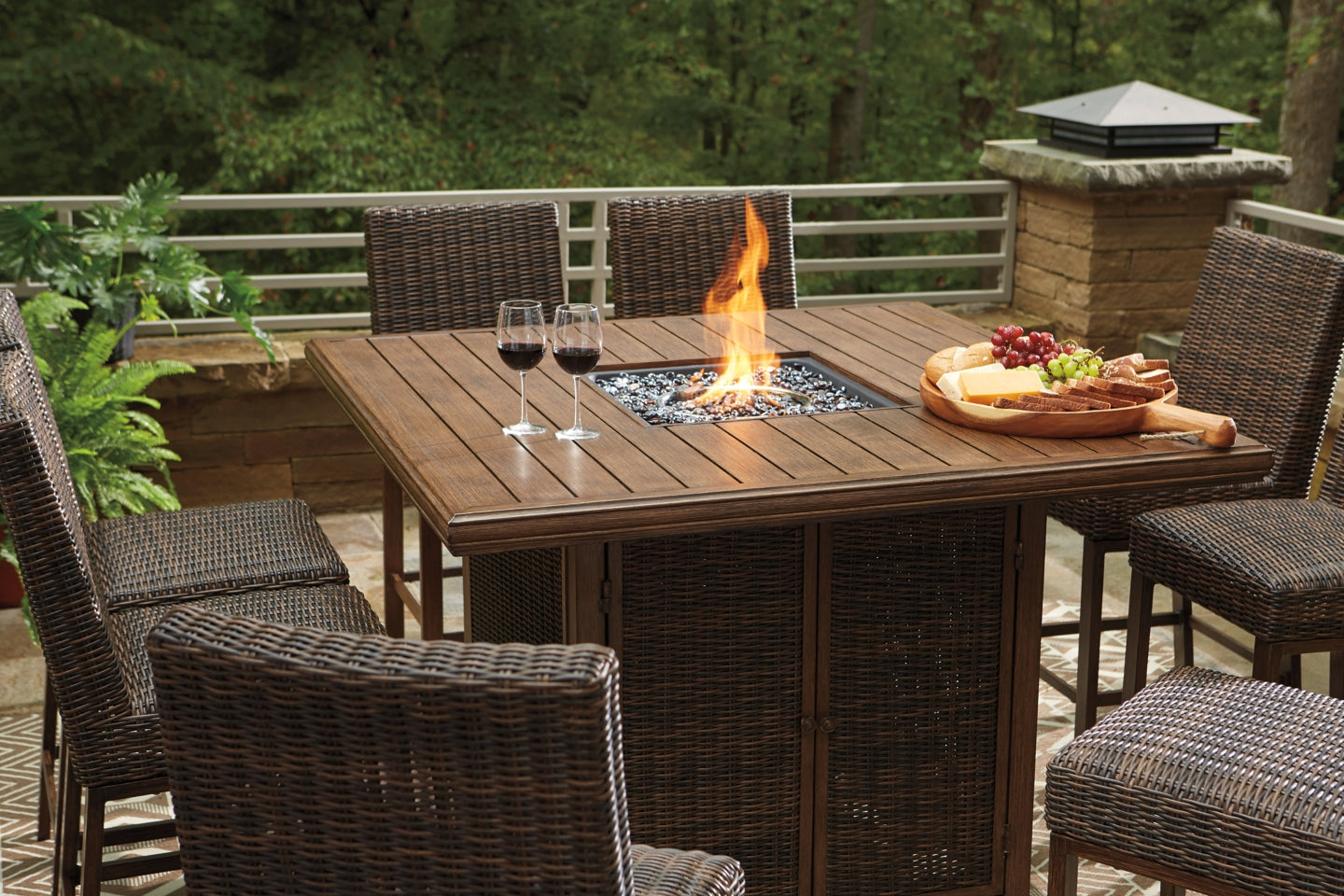 Paradise Trail Outdoor Counter Height Dining Table with 6 Barstools - furniture place usa