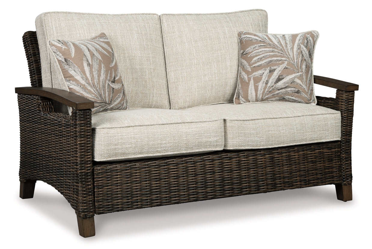 Paradise Trail Outdoor Loveseat and 2 Lounge Chairs with Fire Pit Table - furniture place usa