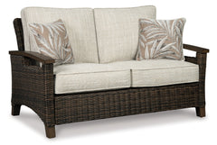 Paradise Trail Outdoor Loveseat and 2 Lounge Chairs with Fire Pit Table - furniture place usa