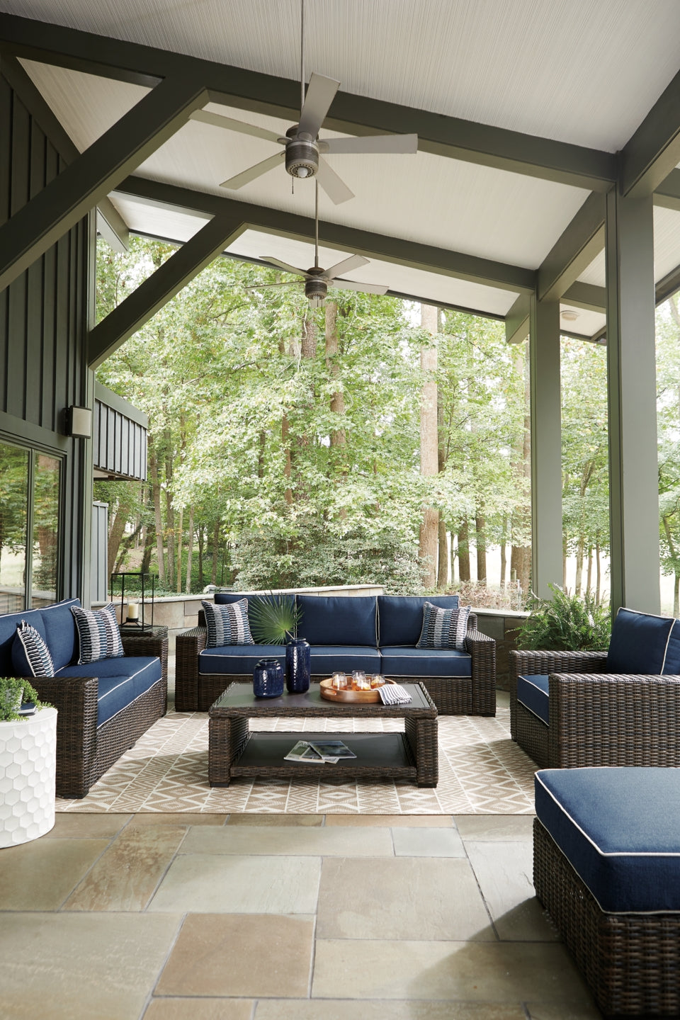 Grasson Lane Outdoor Sofa, Loveseat, Lounge Chair and Ottoman with Coffee Table and End Table - furniture place usa
