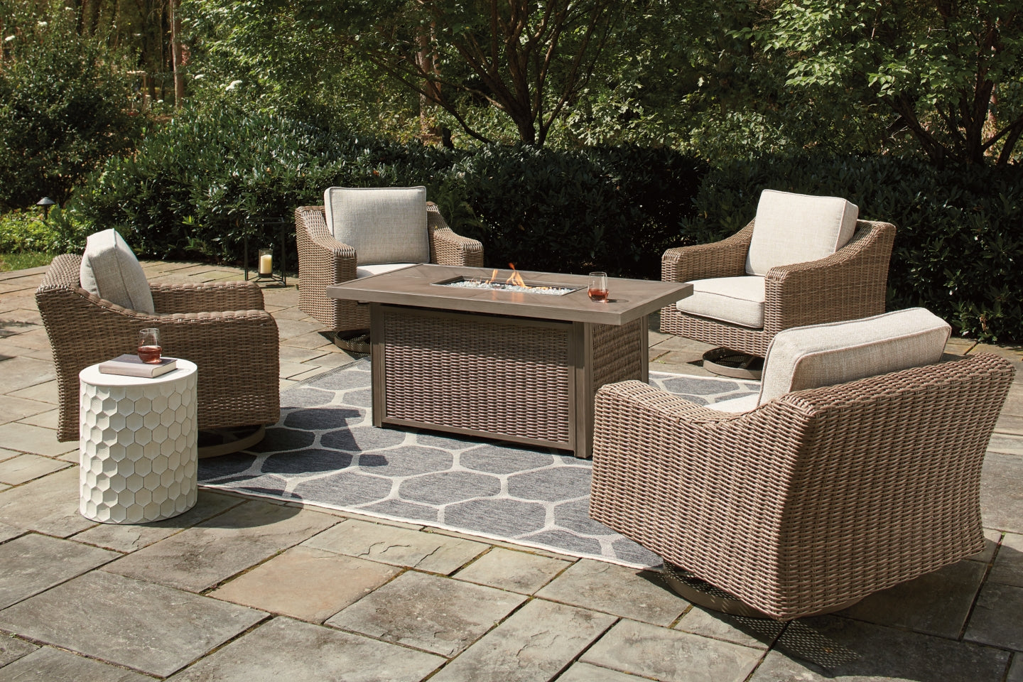 Beachcroft 5-Piece Outdoor Fire Pit Table with 4 Chairs - furniture place usa