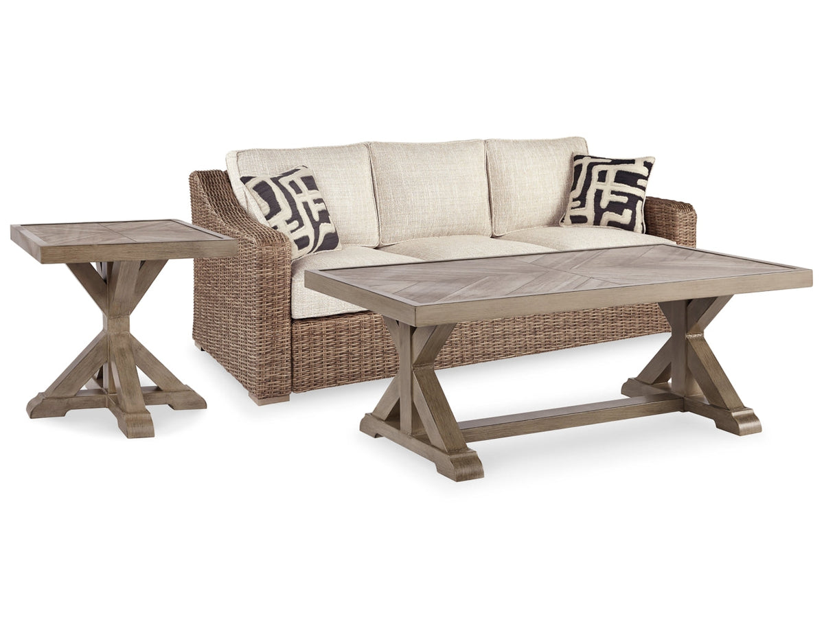 Beachcroft Outdoor Sofa with Coffee Table and End Table - furniture place usa