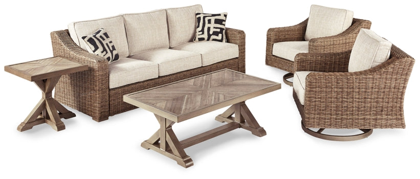 Beachcroft Outdoor Sofa and  2 Lounge Chairs with Coffee Table and 2 End Tables - furniture place usa