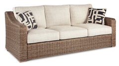 Beachcroft Outdoor Sofa and 2 Lounge Chairs with Fire Pit Table - PKG014579 - furniture place usa