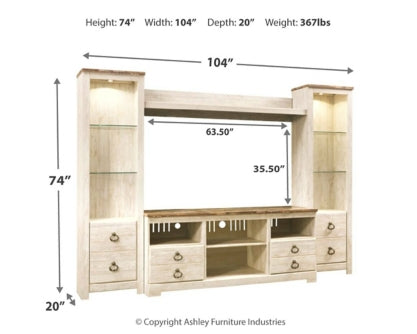Willowton 4-Piece Entertainment Center - furniture place usa